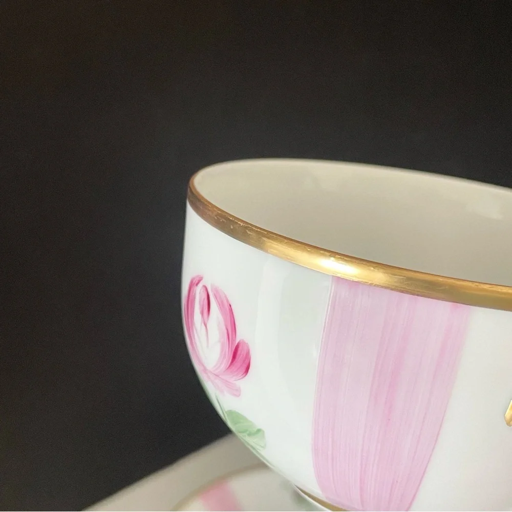 SET of 2 Pink Rose Cups & Saucers - Marie Daage Limoges
